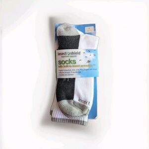Insect Shield Crew Socks Medium 9-11 White Black Gray Outdoor Hiking